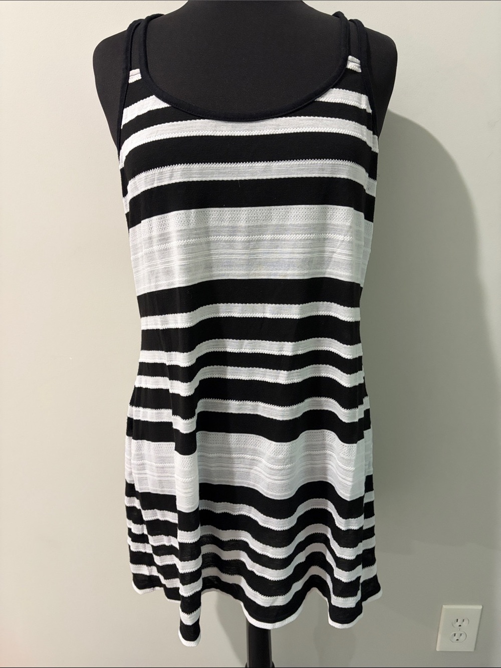 DOTTI Black and White Striped Tank Swim Coverup - Women - Size L